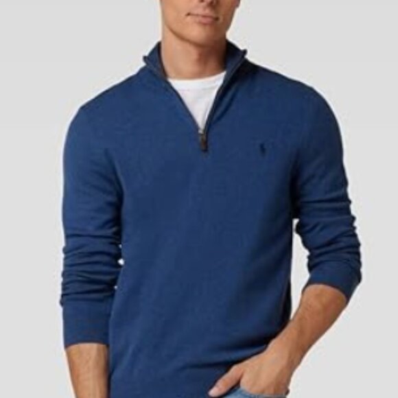 Polo by Ralph Lauren Quarter Zip Wool Alpaca Blended Blue Sweater - Picture 1 of 11